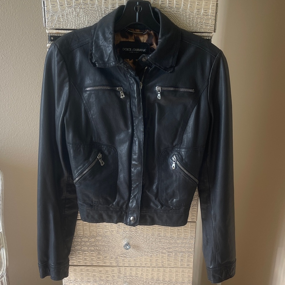 Dolce & Gabbana Sleek Black Leather Biker Jacket